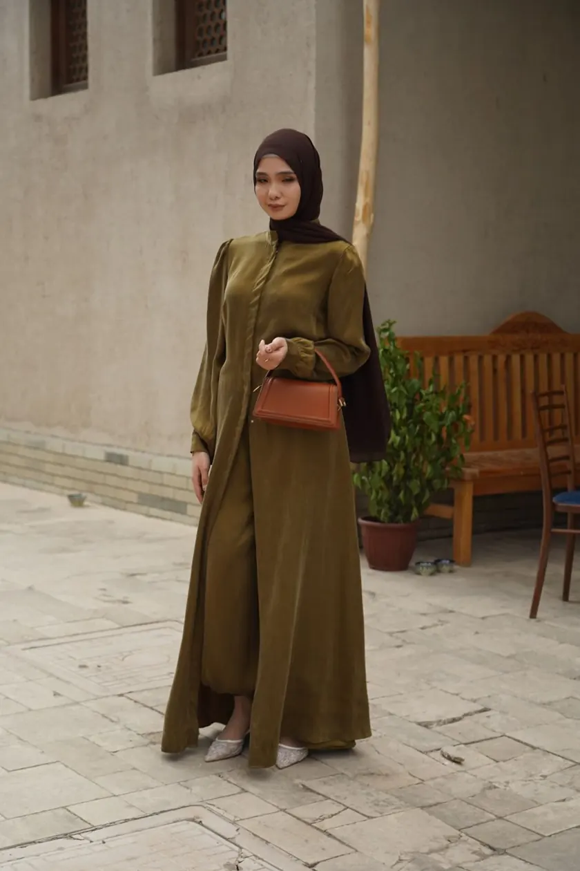 Абайя «Olive» на пуговицах — фото 2