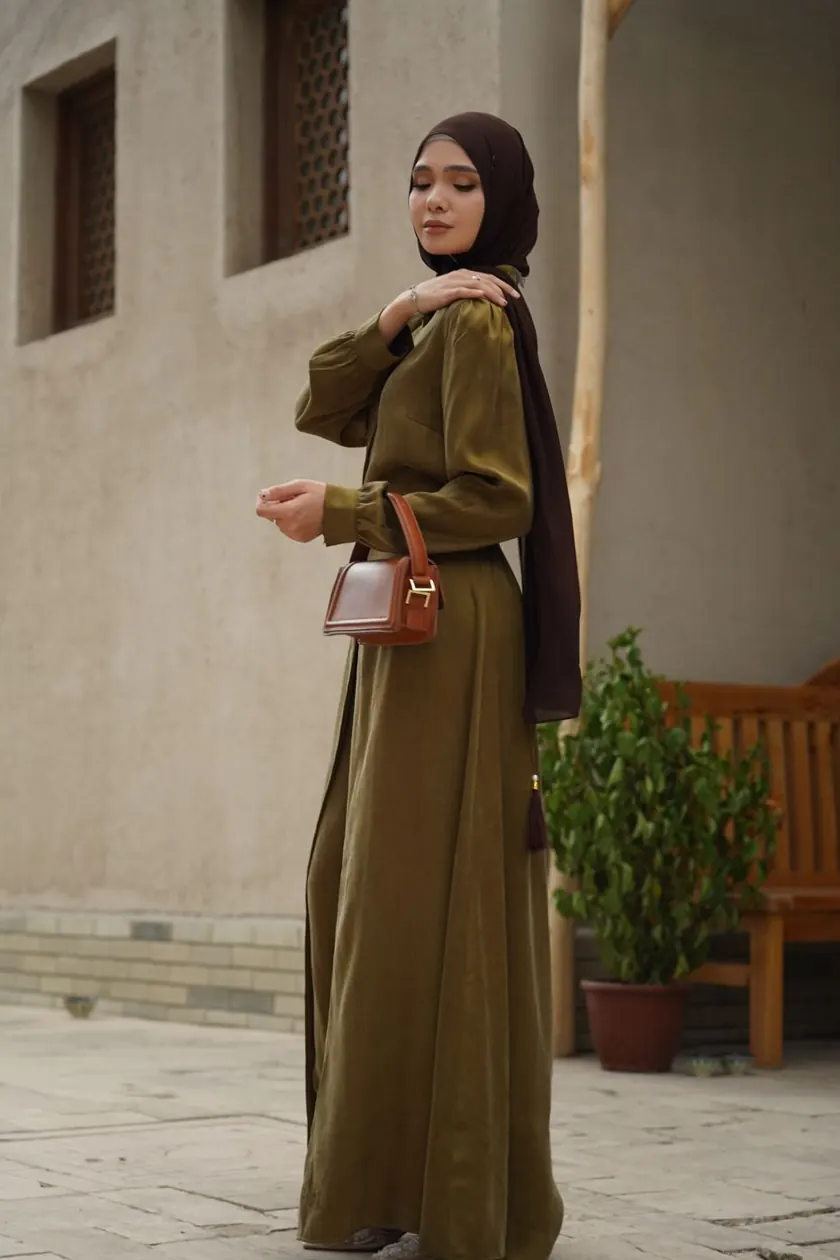 Абайя «Olive» на пуговицах — фото 4
